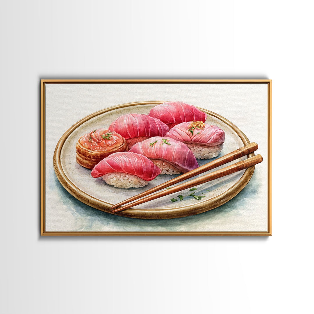 Sushi Fish and Ceramic Plate Composition Canvas Print, Restaurant Art, Cool Wall Art, Restaurant Decor, Fine Art, Bistro, RES-3x2-33