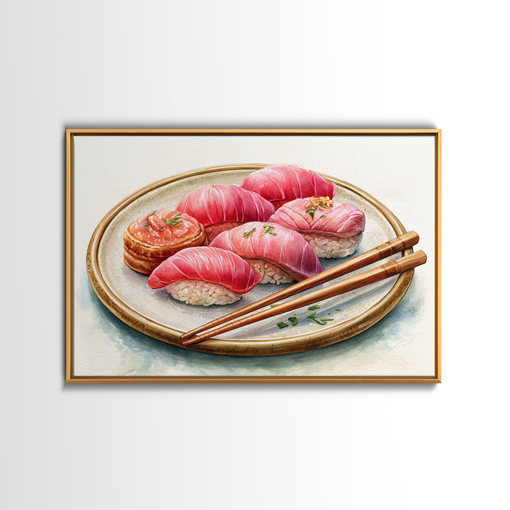 Sushi Fish and Ceramic Plate Composition Canvas Print, Restaurant Art, Cool Wall Art, Restaurant Decor, Fine Art, Bistro, RES-3x2-33