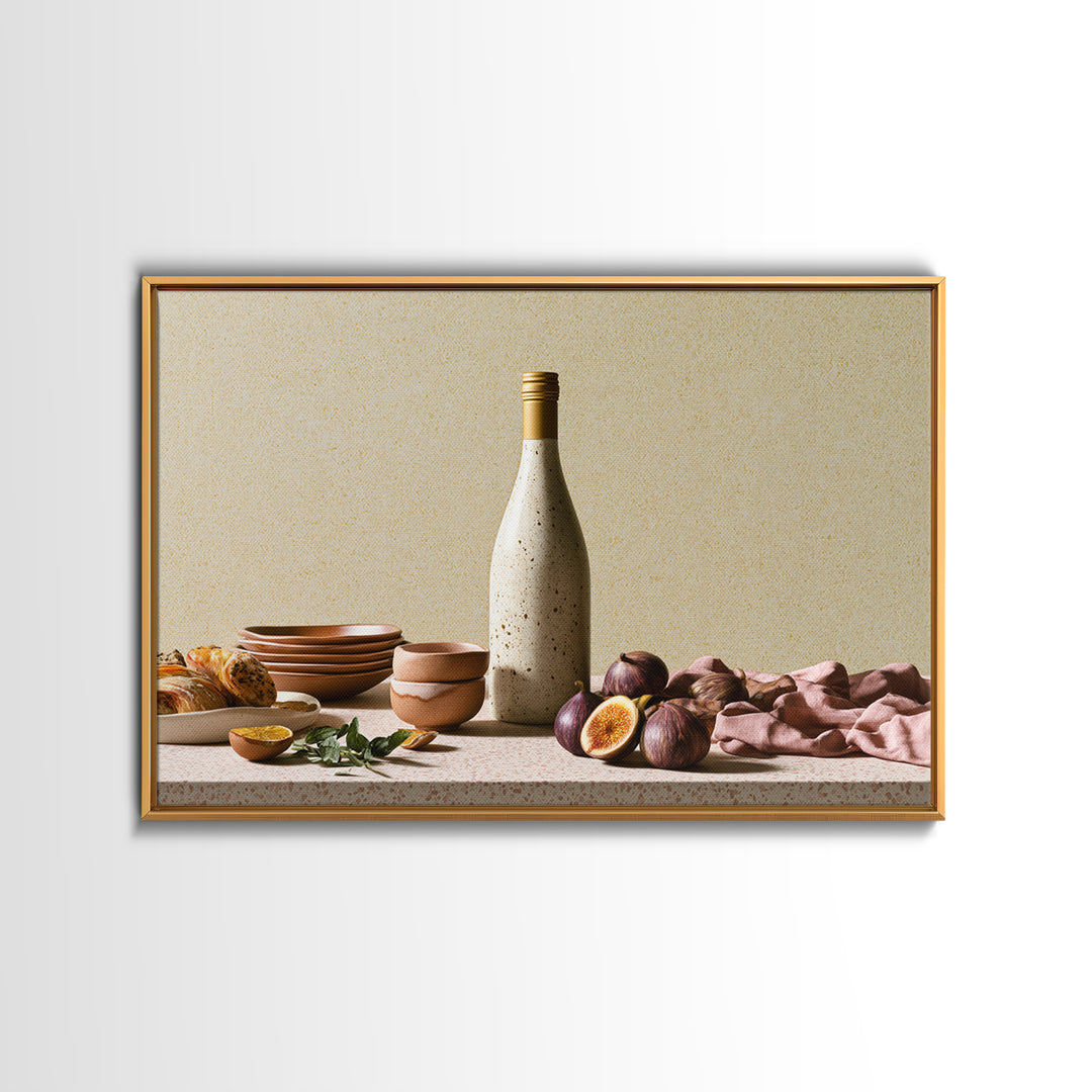Wine Bottle and Figs Framed Canvas Print, Restaurant Art, Stained Glass Art, Restaurant Decor, Fine Art, Bistro, RES-3x2-5