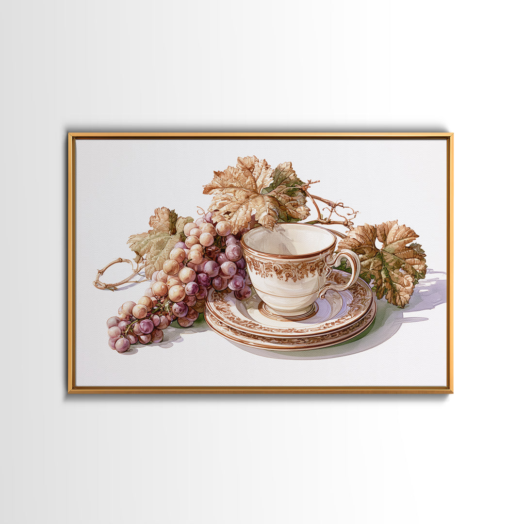Wine Grapevine Botanical Study Canvas Print, Restaurant Art, Framed Wall Art, Restaurant Decor, Watercolor Art, Bistro, RES-3x2-67