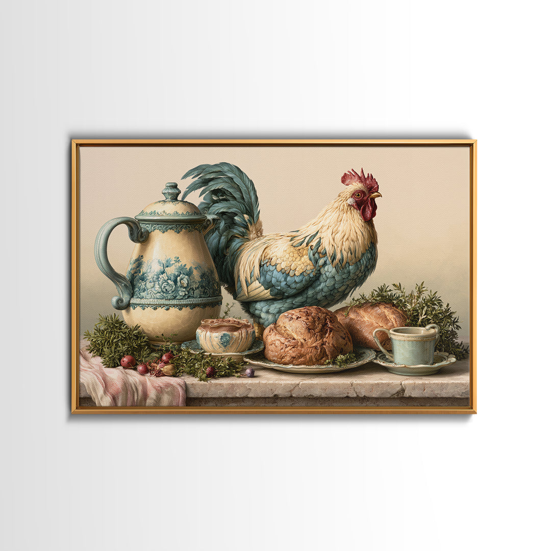 Rooster and Herbs for Farmhouse Restaurant Mood Canvas Print, Restaurant Art, Contemporary Art, Restaurant Decor, Bistro, RES-3x2-72