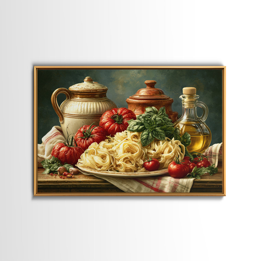 Fresh Pasta with Tomatoes and Basil Framed Canvas Print, Restaurant Art, Cool Wall Art, Restaurant Decor, Fine Art, Bistro, RES-3x2-78