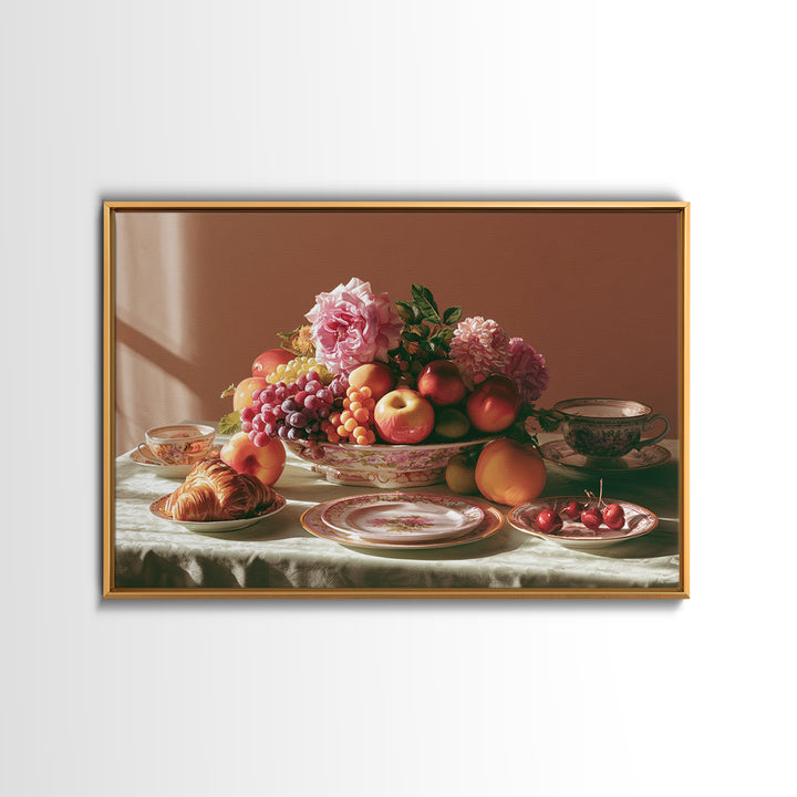 Classic Fruit Bowl Framed Canvas Print, Restaurant Art, Watercolor Painting, Restaurant Decor, Oil Painting, Bistro, RES-3x2-8