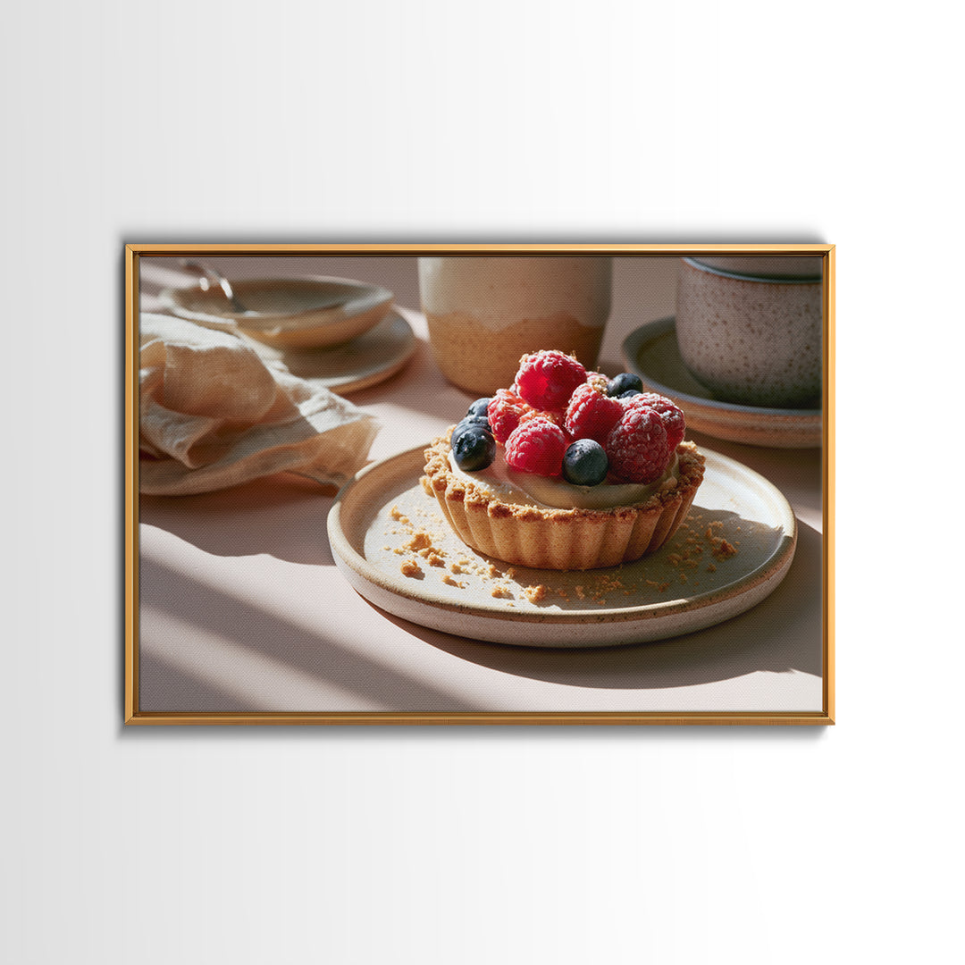 Dessert Tart with Berries and Cream Framed Canvas Print, Restaurant Art, Art Print, Restaurant Decor, Fine Art, Bistro, RES-3x2-92