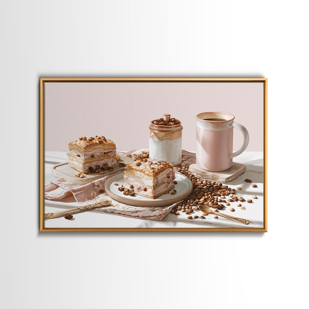 Coffee Beans and Pastry Arrangement Canvas Print, Restaurant Art, Stained Glass Art, Restaurant Decor, Fine Art, Bistro, RES-3x2-98