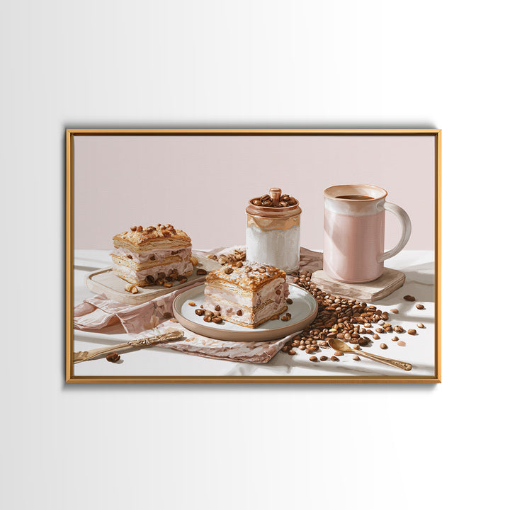 Coffee Beans and Pastry Arrangement Canvas Print, Restaurant Art, Stained Glass Art, Restaurant Decor, Fine Art, Bistro, RES-3x2-98