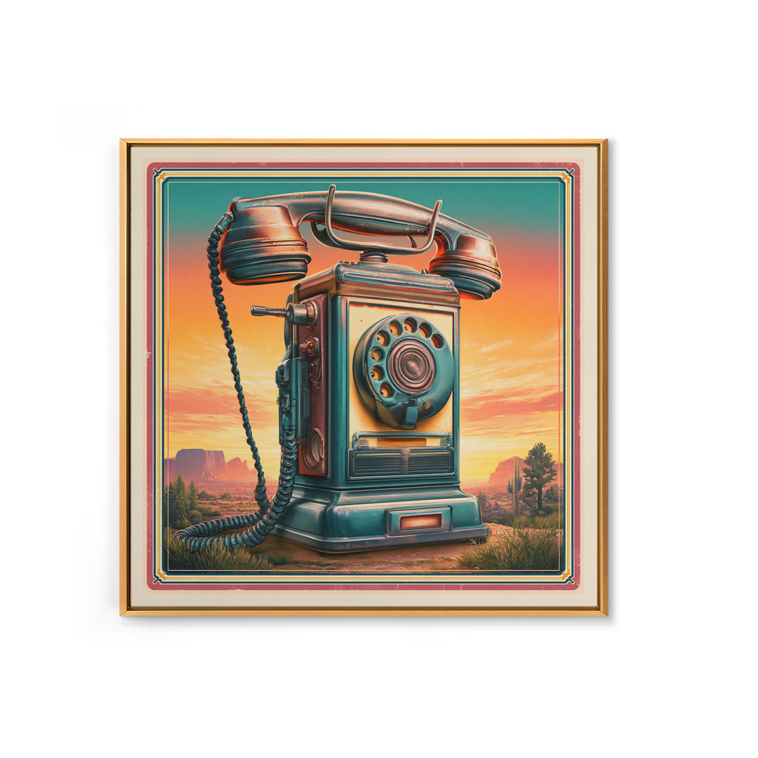 Old Telephone in Bold Color Field Framed Canvas Print, Retro Art, Wall Art Print, Living Room Decor, Fine Art, Retro, RET-1x1-46