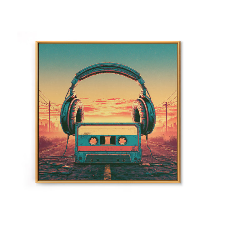 Cassette Tape and Headphones Graphic Canvas Print, Retro Art, Retro Wall Art, Living Room Decor, Oil Painting, Retro, RET-1x1-54