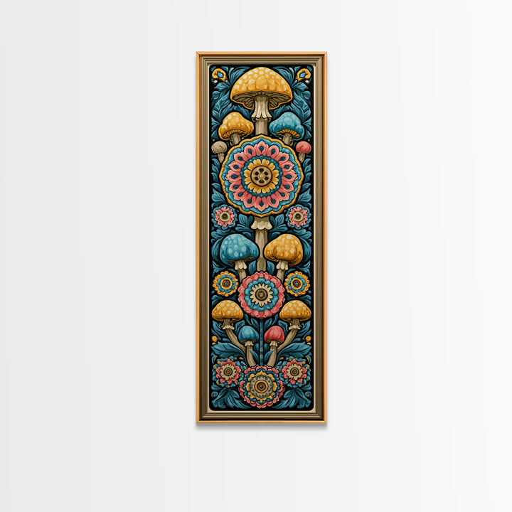 Funky Mushroom and Flower Pattern Canvas Print, Retro Art, Wall Art, Living Room Decor, Fine Art, Retro, Original Art, RET-1x3-35