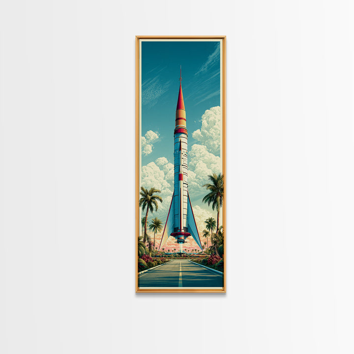 Space Age Rocket Poster Scene Canvas Print, Retro Art, Wall Art Prints, Living Room Decor, Fine Art, Retro, Whimsical Decor, RET-1x3-43