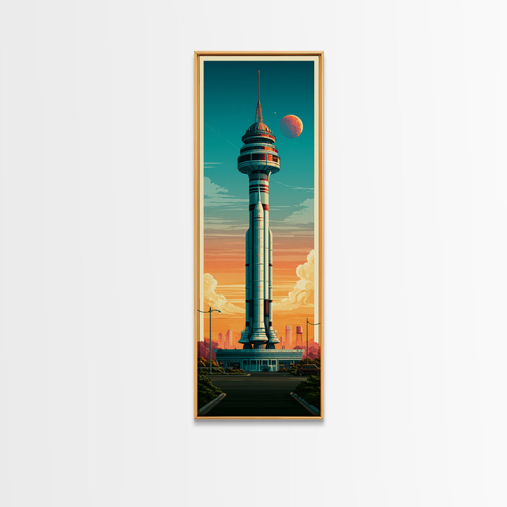 Space Age Rocket Poster Scene Framed Canvas Print, Retro Art, Retro Wall Art, Living Room Decor, Fine Art, Retro, Luxury Decor, RET-1x3-91