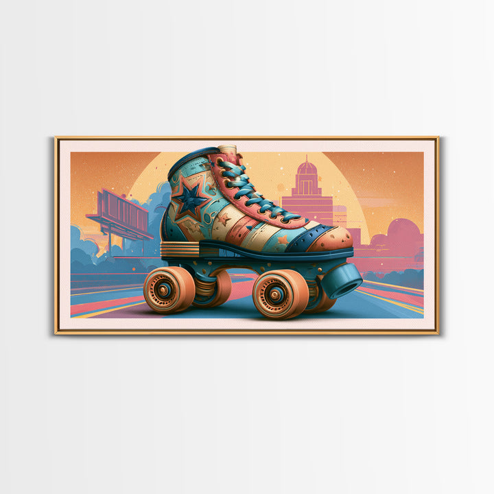 Retro Roller Skate Framed Canvas Print, Retro Art, Mid Century Modern, Living Room Decor, Fine Art, Retro, Dopamine Decor, RET-2x1-72