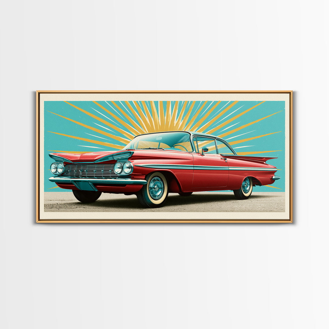 Atomic Starburst Pattern Framed Canvas Print, Retro Art, Contemporary Art, Living Room Decor, Fine Art, Retro, Art Deco, RET-2x1-83