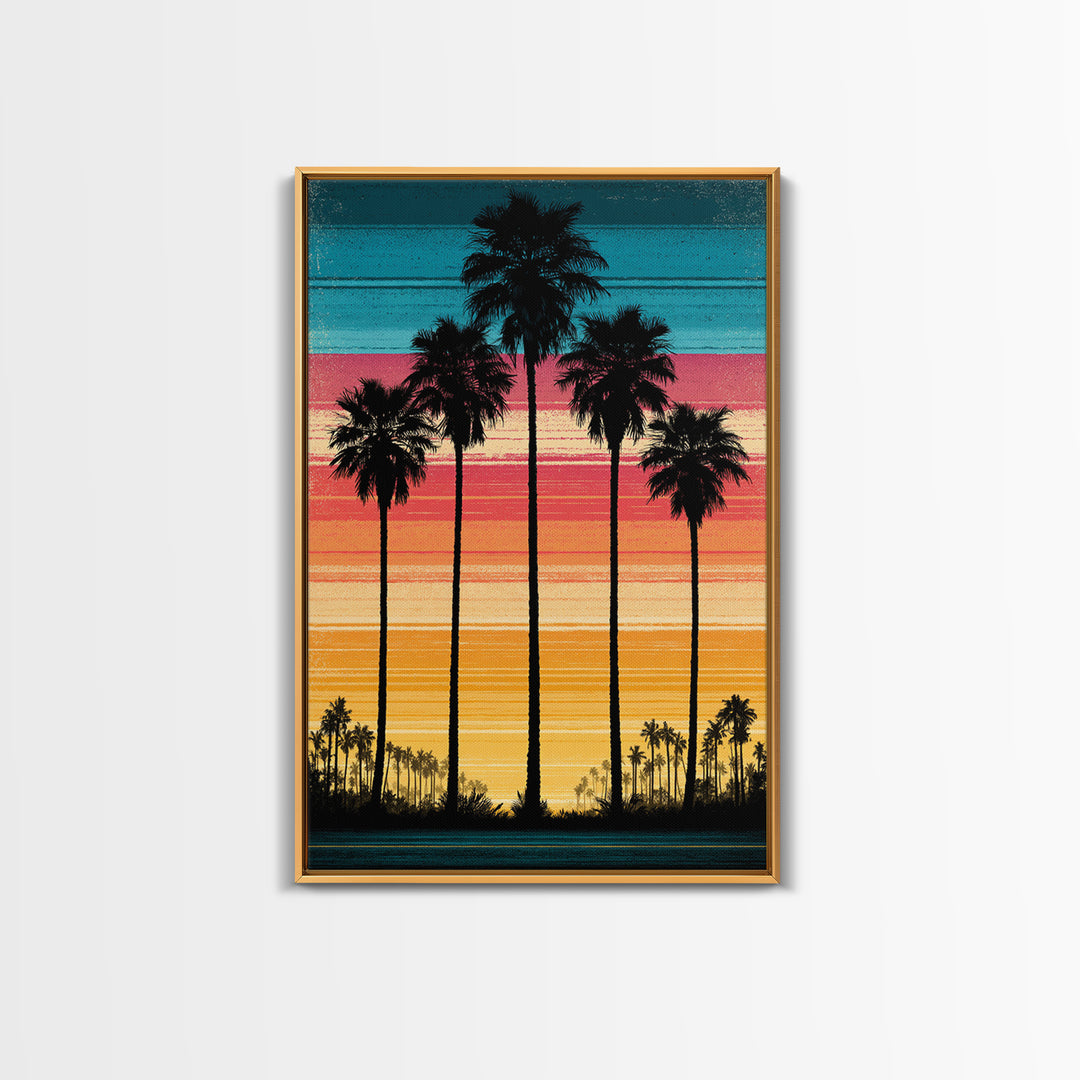 70s Sunset Stripes Canvas Print, Retro Art, Floral Wall Art, Living Room Decor, Abstract Art, Retro, Minimalist Decor, RET-2x3-11