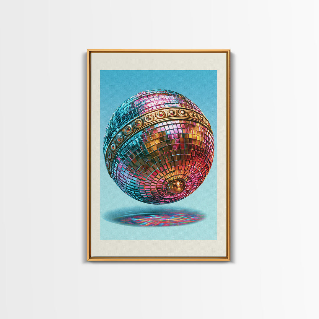 Roller Disco Ball Framed Canvas Print, Retro Art, Contemporary Art, Living Room Decor, Oil Painting, Retro, Art Deco, RET-2x3-21