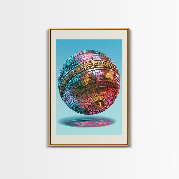 Roller Disco Ball Framed Canvas Print, Retro Art, Contemporary Art, Living Room Decor, Oil Painting, Retro, Art Deco, RET-2x3-21