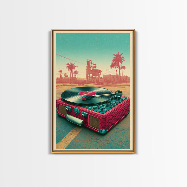 Vinyl Record Player Framed Canvas Print, Retro Art, Wall Art Prints, Living Room Decor, Fine Art, Retro, Whimsical Decor, RET-2x3-68