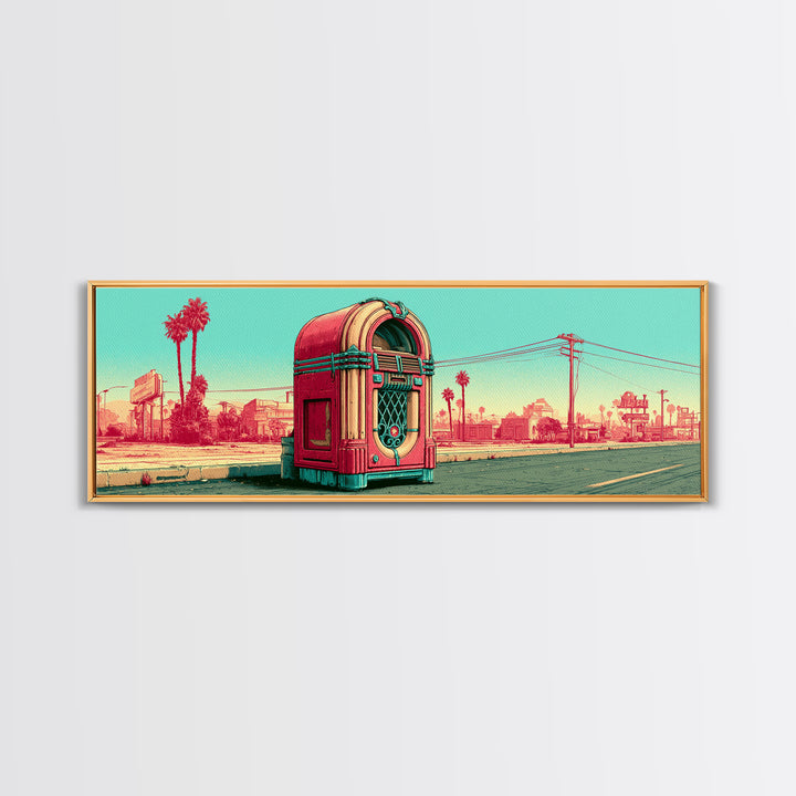 Jukebox Glowing in Red and Chrome Canvas Print, Retro Art, Floral Wall Art, Living Room Decor, Retro, Minimalist Decor, RET-3x1-36
