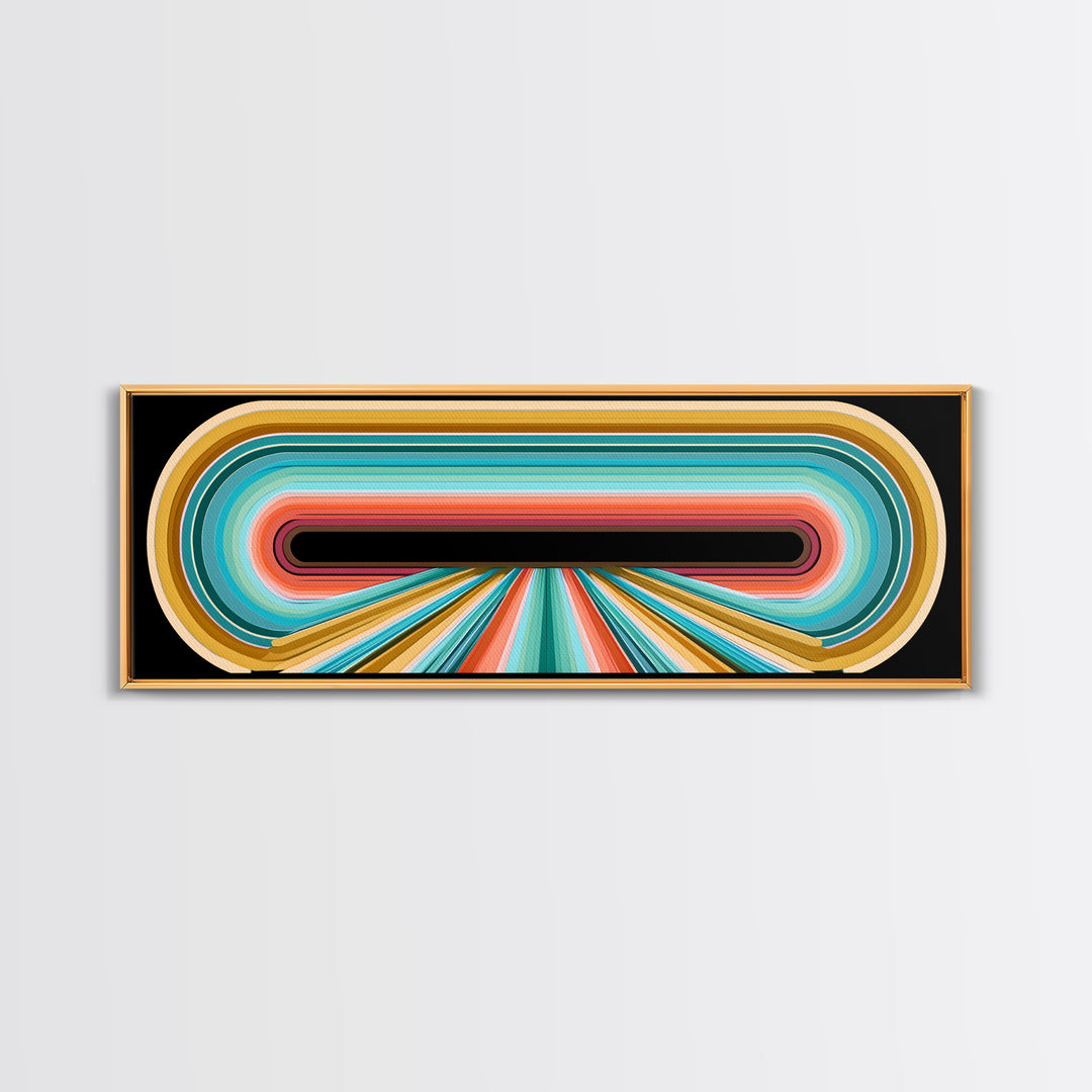 70s Rainbow Arch Abstract Framed Canvas Print, Retro Art, Dopamine Decor, Living Room Decor, Abstract Art, Retro, RET-3x1-57