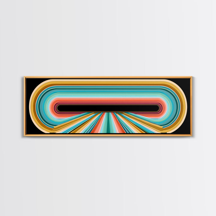 70s Rainbow Arch Abstract Framed Canvas Print, Retro Art, Dopamine Decor, Living Room Decor, Abstract Art, Retro, RET-3x1-57