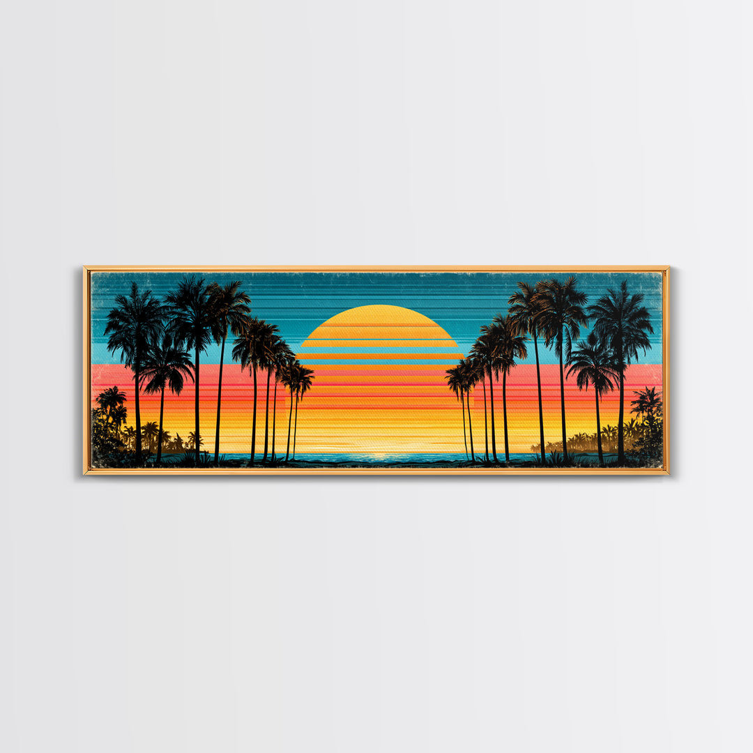 70s Sunset Stripes Framed Canvas Print, Retro Art, Wall Art Prints, Living Room Decor, Abstract Art, Retro, Whimsical Decor, RET-3x1-67