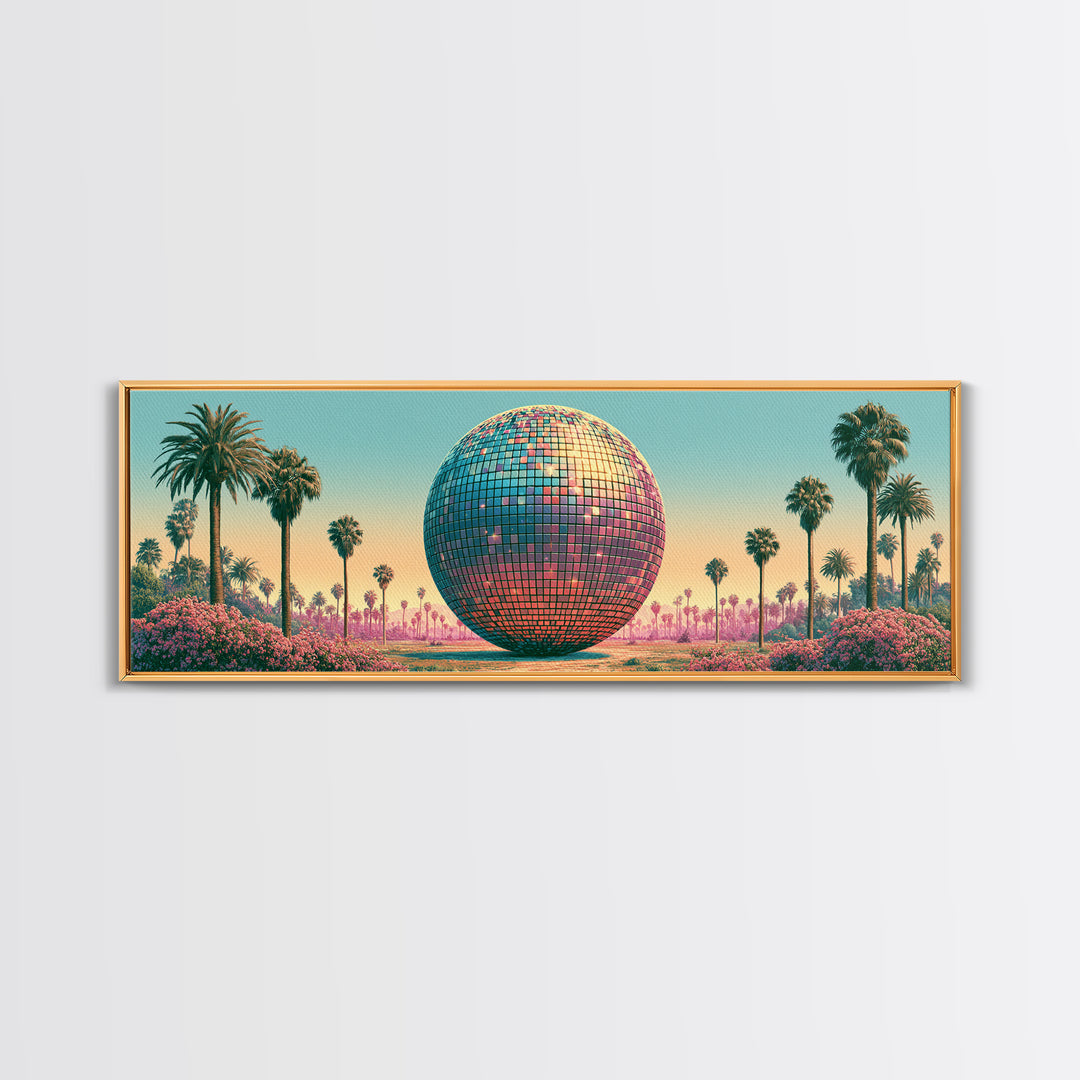 Roller Disco Ball Framed Canvas Print, Retro Art, Whimsical Decor, Living Room Decor, Retro, Modern Decor, Fine Art Print, RET-3x1-77