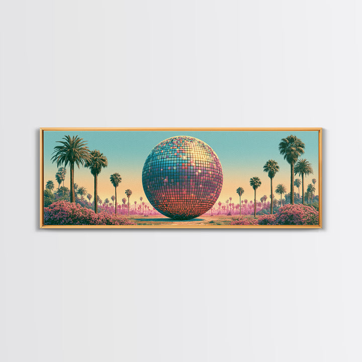 Roller Disco Ball Framed Canvas Print, Retro Art, Whimsical Decor, Living Room Decor, Retro, Modern Decor, Fine Art Print, RET-3x1-77