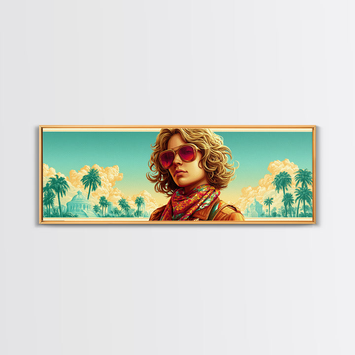 Mod Woman in Sunglasses and Scarf Canvas Print, Retro Art, Neutral Decor, Living Room Decor, Fine Art, Retro, Wall Art, RET-3x1-96