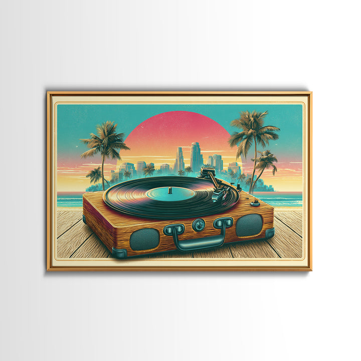 Vinyl Record Player Framed Canvas Print, Retro Art, Abstract Wall Art, Living Room Decor, Oil Painting, Retro, Neutral Decor, RET-3x2-40