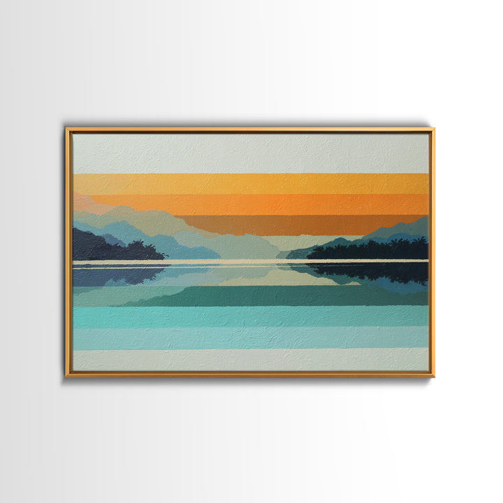 70s Sunset Stripes Framed Canvas Print, Retro Art, Wall Decor, Living Room Decor, Oil Painting, Retro, Apartment Decor, RET-3x2-55