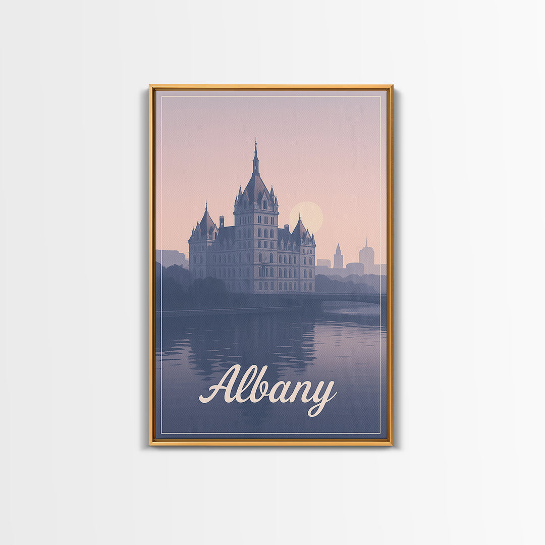 Albany Travel Poster, Framed Canvas Print, Classic Travel Poster Art, Albany Travel Art, Gift For Travelers, Wanderlust Decor, Wall Art
