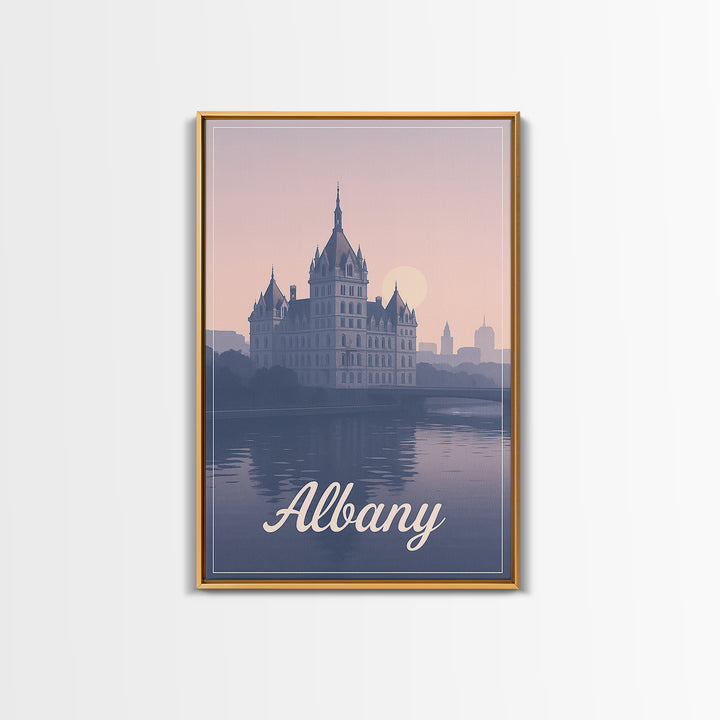 Albany Travel Poster, Framed Canvas Print, Classic Travel Poster Art, Albany Travel Art, Gift For Travelers, Wanderlust Decor, Wall Art