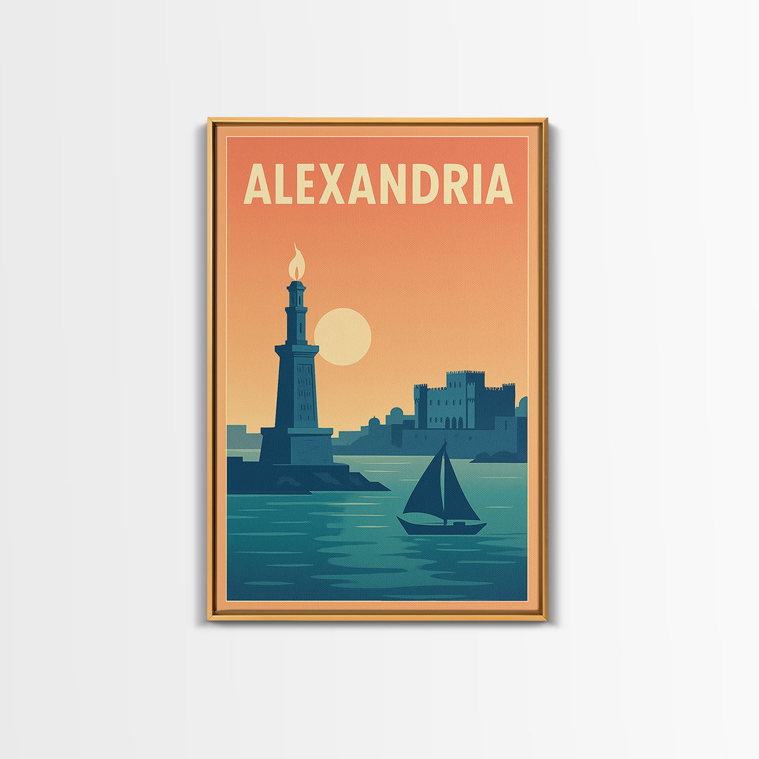 Alexandria Travel Poster, Framed Canvas Print, Classic Travel Poster Art, Alexandria Travel Art, City Illustration, Travel Poster Art