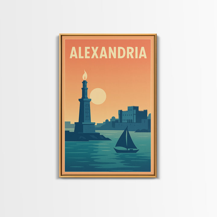 Alexandria Travel Poster, Framed Canvas Print, Classic Travel Poster Art, Alexandria Travel Art, City Illustration, Travel Poster Art