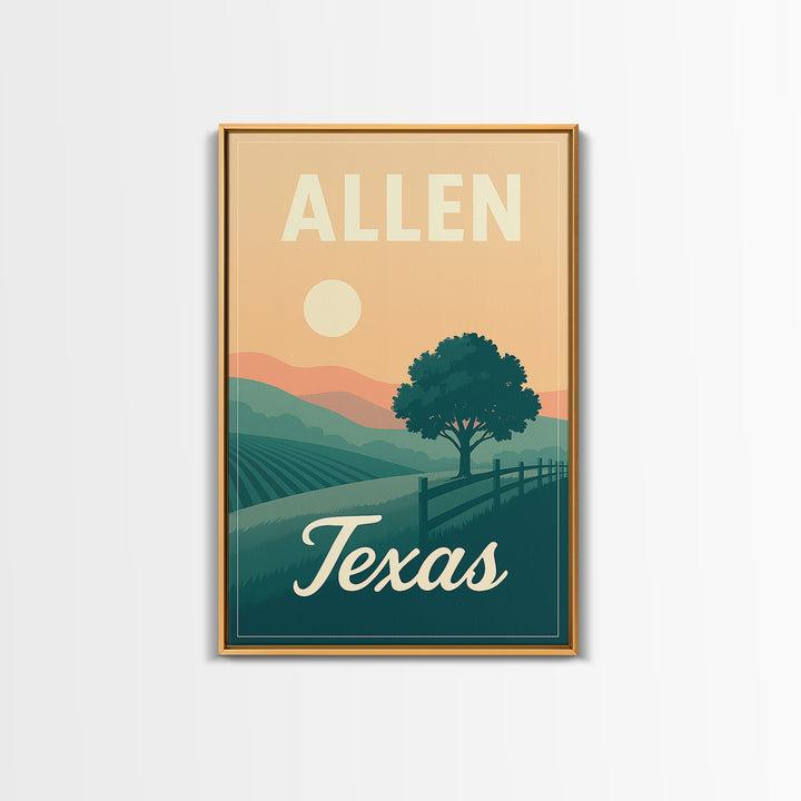 Allen Travel Poster, Framed Canvas Print, Vintage Travel Poster Art, Allen City Art, Vintage Travel Print, Travel Wall Art, City Poster