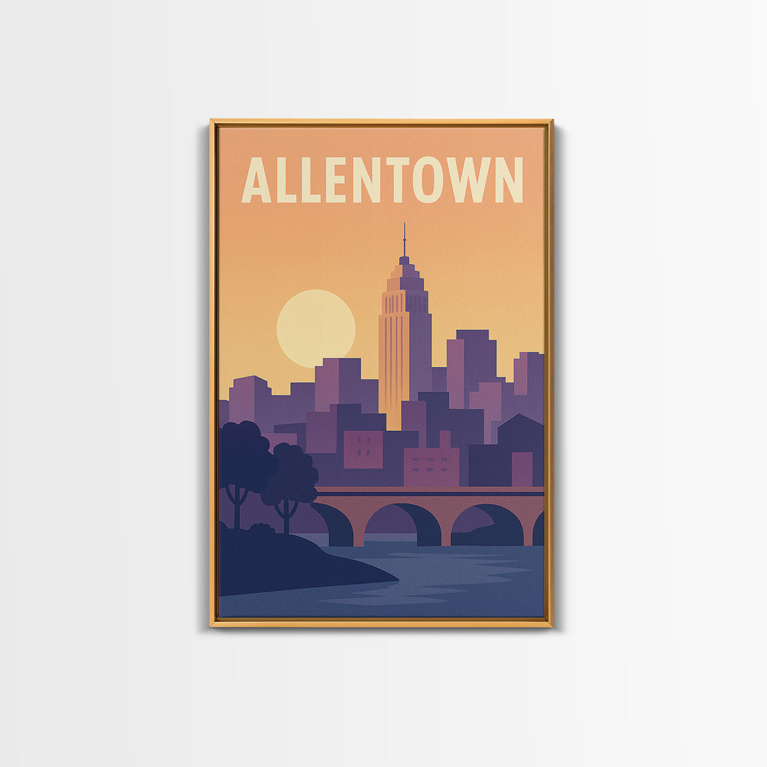 Allentown Travel Poster, Framed Canvas Print, Vintage Travel Poster Art, Allentown Art Print, Vintage City Art, Travel Art Print