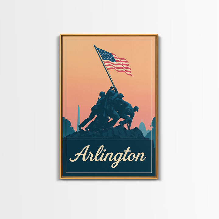 Arlington Texas Travel Poster, Framed Canvas Print, Mid Century City Wall Art, Arlington Wall Art, Eclectic Wall Decor, City Illustration
