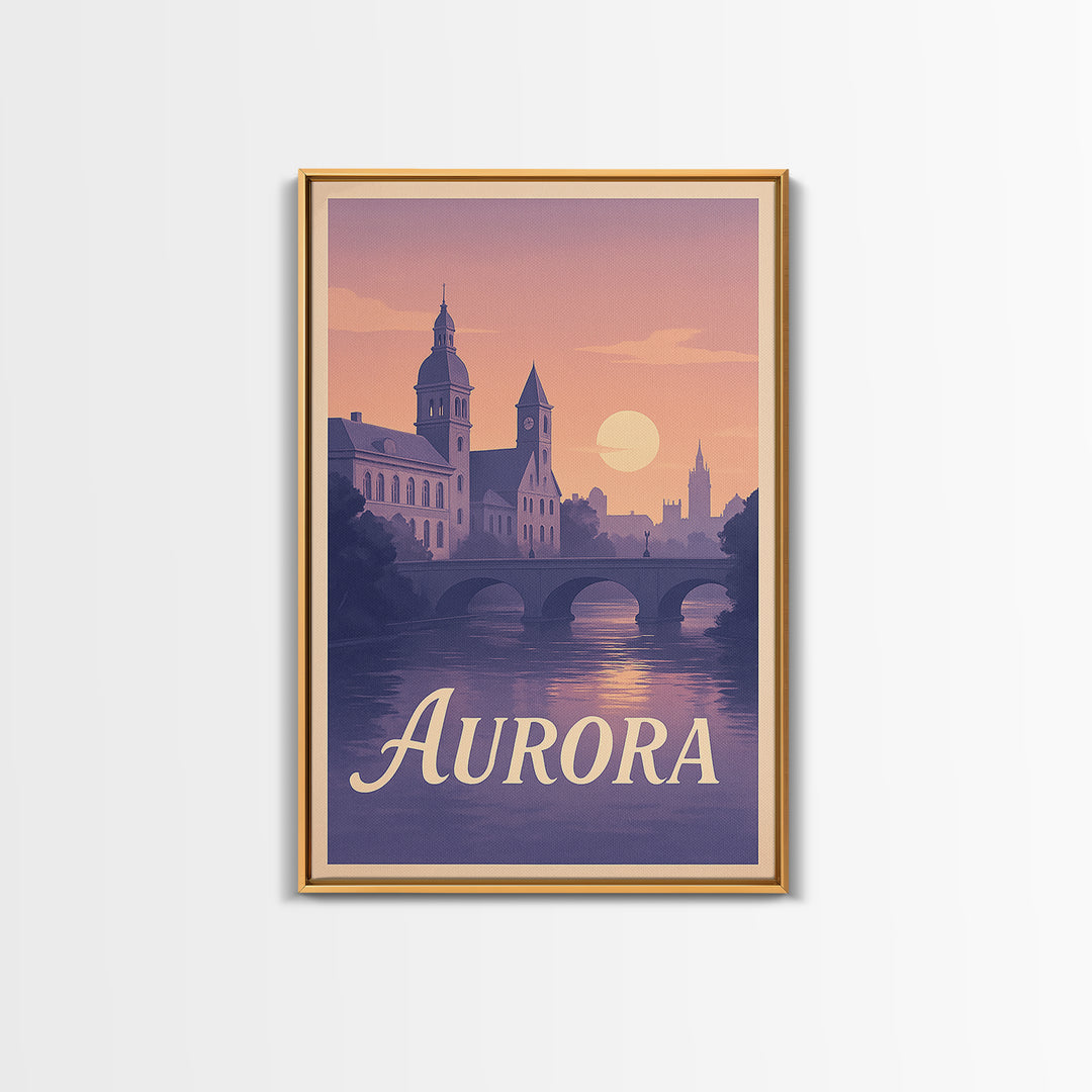 Aurora Travel Poster, Canvas Print, Mid Century City Wall Art, Aurora Wall Art, Gift For Travelers, City Illustration, Travel Wall Art