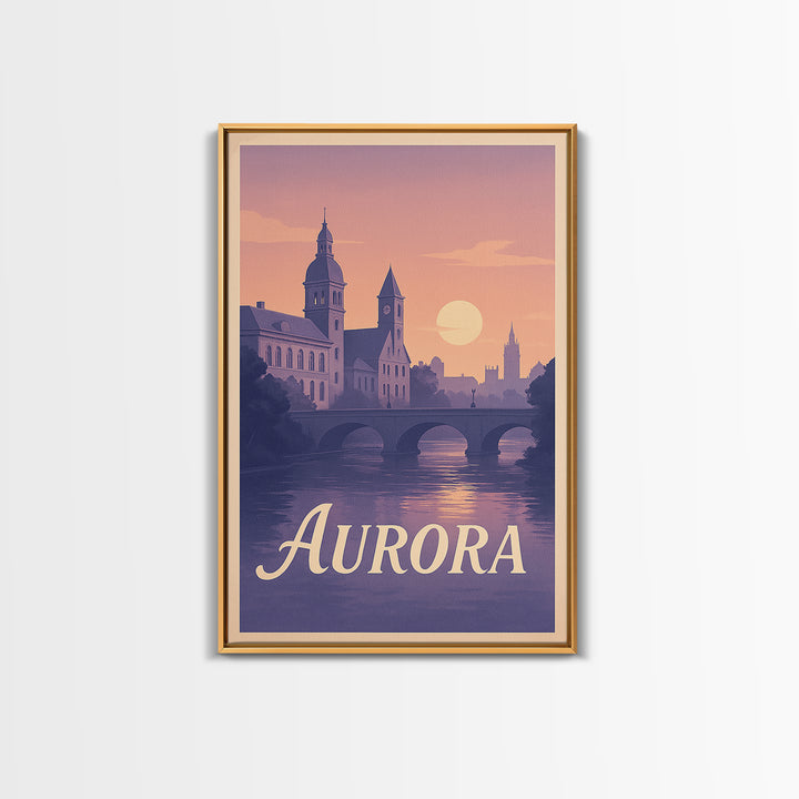 Aurora Travel Poster, Canvas Print, Mid Century City Wall Art, Aurora Wall Art, Gift For Travelers, City Illustration, Travel Wall Art