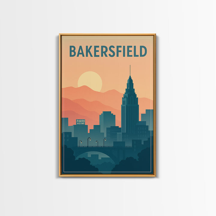 Bakersfield Travel Poster, Canvas Print, Classic Travel Poster Art, Bakersfield Poster Print, City Illustration, Vintage Travel Art