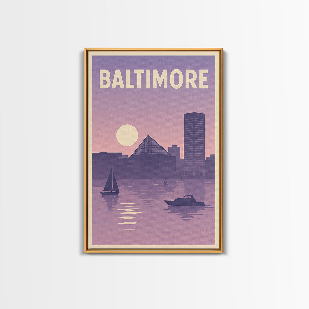 Baltimore Maryland Travel Poster, Canvas Print, Retro Sunset Skyline Art, Baltimore City Art, Travel Print, Vintage City Art, Wall Art