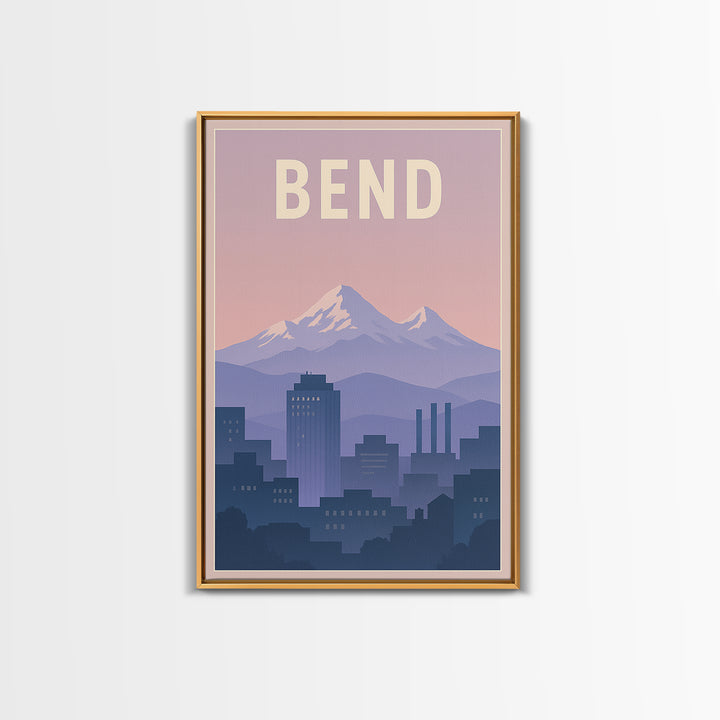Bend Oregon Travel Poster, Framed Canvas Print, Mid Century City Wall Art, Bend Poster Print, Vintage Travel Art, Fine Art Print, Wall Art