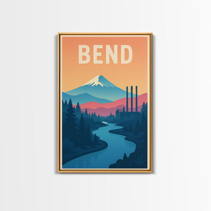 Bend Travel Poster, Canvas Print, Classic Travel Poster Art, Bend Travel Art, City Art Print, Fine Art Print, City Illustration