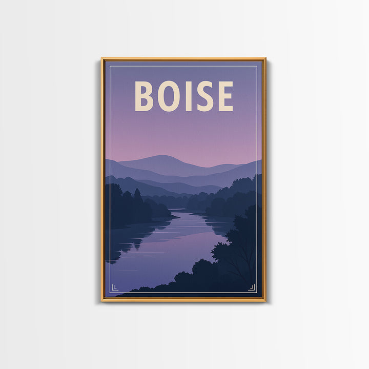 Boise Idaho Travel Poster, Canvas Print, Retro Sunset Skyline Art, Boise Art Print, Wall Decor, Mid Century Wall Art, Travel Poster Art