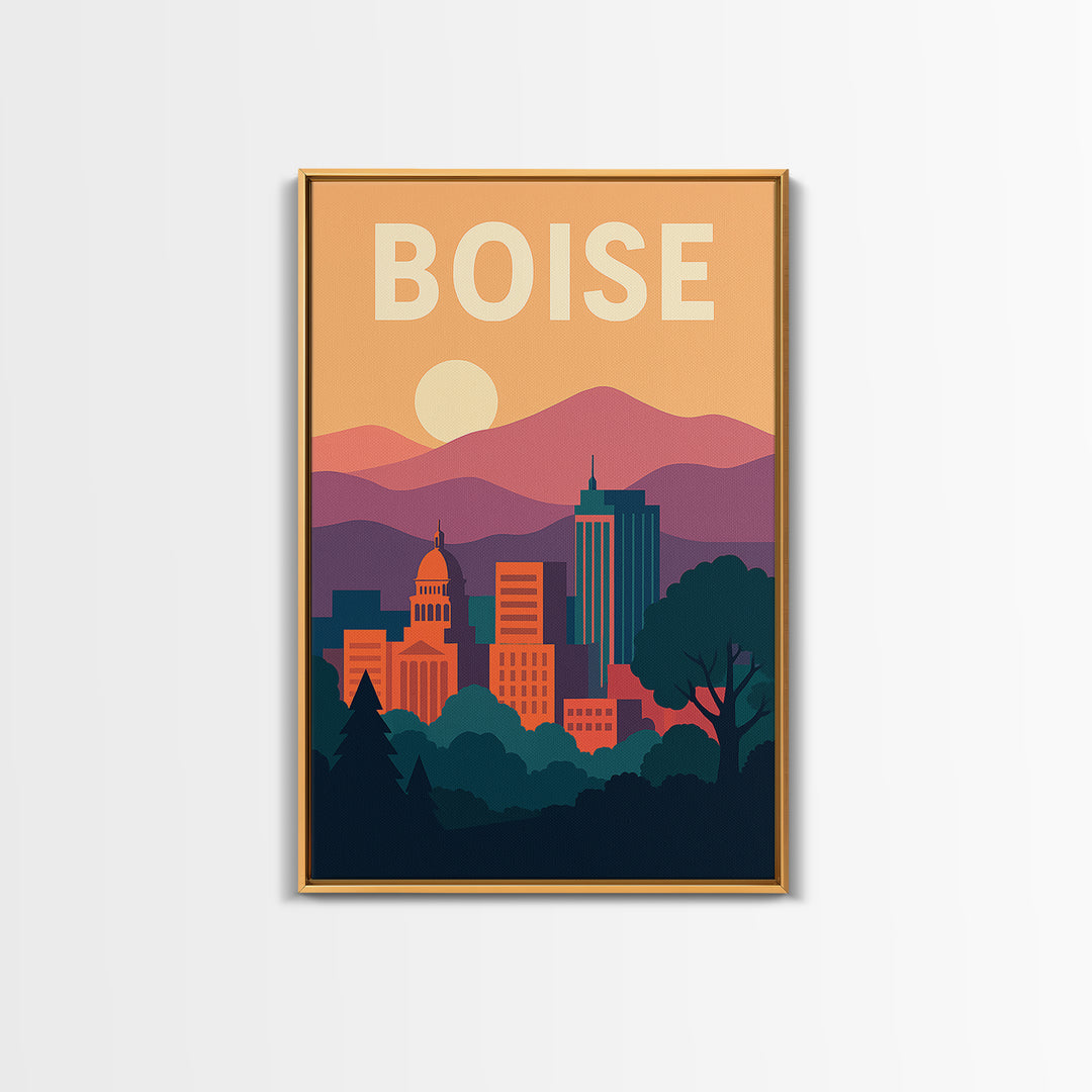 Boise Travel Poster, Framed Canvas Print, Classic Travel Poster Art, Boise Poster Print, Gift For Travelers, Living Room Wall Art