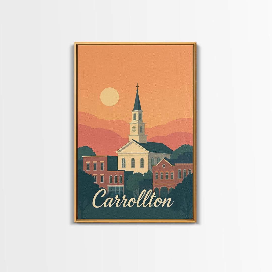 Carrollton Texas Travel Poster, Canvas Print, Mid Century City Wall Art, Carrollton Travel Art, Travel Poster Art, Vintage Travel Art