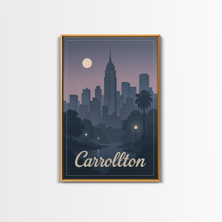 Carrollton Travel Poster, Canvas Print, Mid Century City Wall Art, Carrollton Travel Art, City Illustration, Home Office Decor
