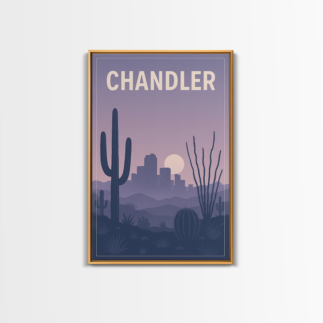 Chandler Arizona Travel Poster, Canvas Print, Retro Sunset Skyline Art, Chandler Wall Art, City Art Print, Travel Poster Set, Poster Print