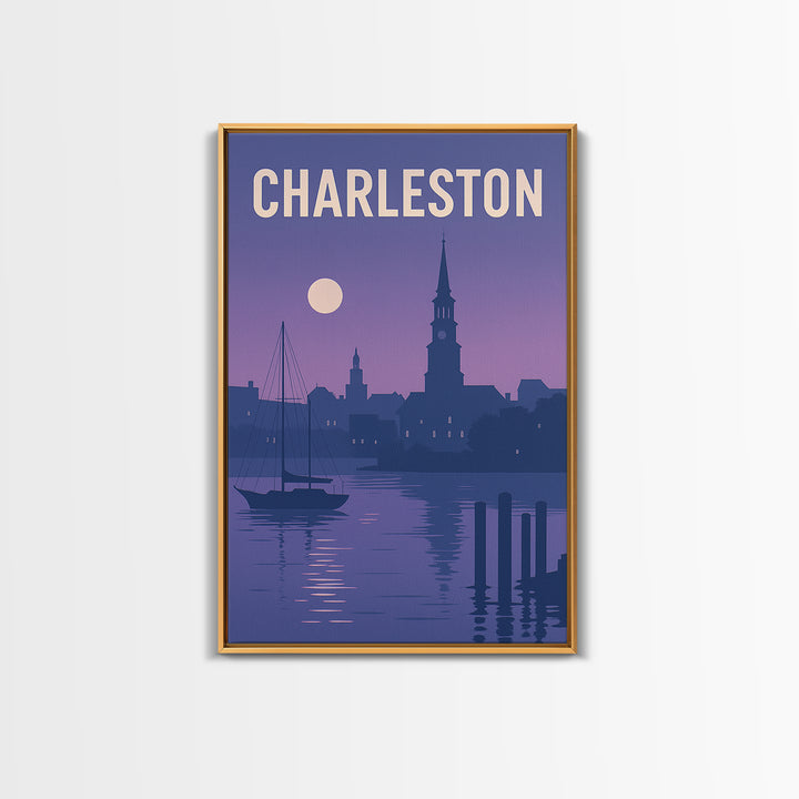 Charleston South Carolina Travel Poster, Canvas Print, Mid Century City Wall Art, Charleston Art Print, City Travel Prints, Wall Decor