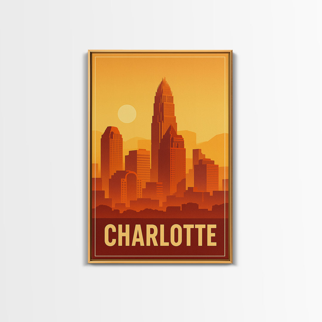 Charlotte North Carolina Travel Poster, Canvas Print, Classic Poster Art, Charlotte Art Print, Wall Decor, Wanderlust Decor, Landscape Art